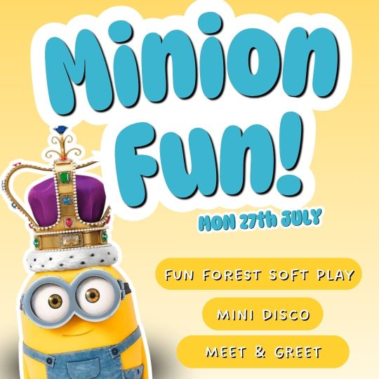 yellow background with a Minion in the foreground